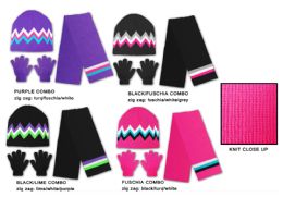 24 Wholesale Women's/girl's Hat, Glove, & Scarf Sets - Zig Zag Designs