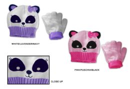 48 Pairs Toddler Girl's Hat & Magic Glove Sets - Panda Bear Designs - Winter Sets Scarves , Hats & Gloves
