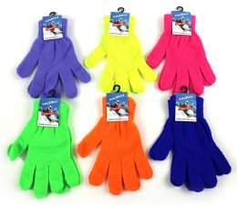 60 Pairs Adult Magic Stretch Gloves - Neon Colors - Knitted Stretch Gloves