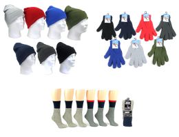 180 Wholesale Adult Knit Cuffed Hat, Adult Magic Gloves, & Women's Thermal Socks