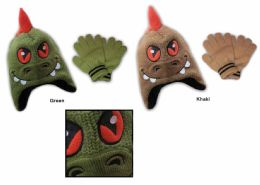 48 Wholesale Toddler Fleece Lined Earflap Hat & Magic Glove Sets - Monster Designs