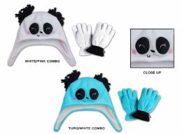 48 Wholesale Toddler Fleece Lined Earflap Hat & Magic Glove Sets - Animal Designs