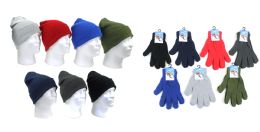 120 Wholesale Adult Winter Knit Hats And Magic Stretch Gloves