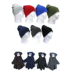 120 Wholesale Men's Knit Hats And Fleece Gloves