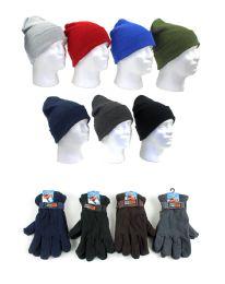 120 Wholesale Men's Knit Hats And AdjustablE-Strap Fleece Lined Gloves