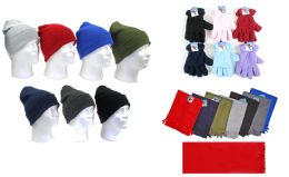 180 Wholesale Women's Knit Hats, Fleece Lined Gloves, And Solid Scarves