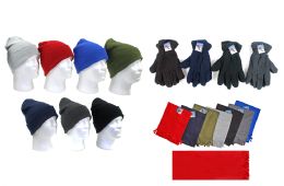 180 Pairs Men's Knit Hats, Fleece Gloves, And Solid Scarves - Winter Sets Scarves , Hats & Gloves