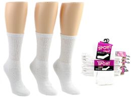 24 Wholesale Women's Athletic Crew Socks - White - Size 9-11