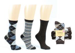 8 Pairs Women's Designer Crew Socks By K. Bell - Argyle, Striped, & Solid Designs - 3-Pair Packs - Womens Crew Sock