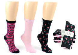 8 Pairs Women's Designer Crew Socks By K. Bell - Striped, Solid, & Floral Designs - 3-Pair Packs - Womens Crew Sock