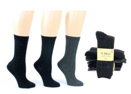 8 Wholesale Women's Designer Crew Socks By K. Bell - Ribbed & Cable Knit Designs - 3-Pair Packs