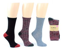 8 Wholesale Women's Designer Crew Socks By K. Bell - Ribbed, Solid, & Patterned Designs - 3-Pair Packs