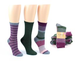 8 Wholesale Women's Designer Crew Socks By K. Bell - Striped & Solid Prints - 3-Pair Packs