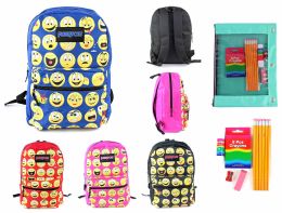 24 Wholesale 17" Classic Emoji Puresport Backpack & Elementary School Supply Kit Sets
