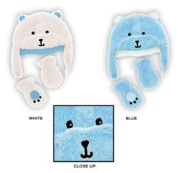 48 Wholesale Baby Boy's Fleece Lined Fuzzy Hat & Mitten Sets - Bear Designs