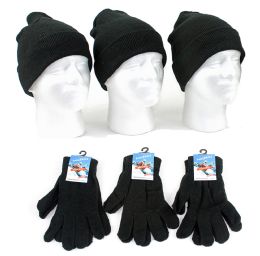 120 Pieces Adult Cuffed Knit Hats And Magic Gloves Combo Packs - Winter Sets Scarves , Hats & Gloves