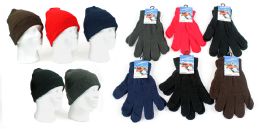 120 Wholesale Adults Cuffed Winter Knit Hats And Magic Gloves Combo Packs