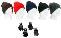 120 Wholesale Cuffed Winter Knit Hats And Knit Gloves Combo Packs