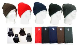 180 Pairs Cuffed Winter Knit Hats, Men's Knit Gloves, And Assorted Scarves - Winter Sets Scarves , Hats & Gloves