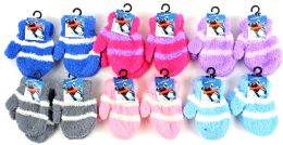 60 Pieces Baby Fuzzy Mittens - Striped - Winter Sets Scarves , Hats & Gloves