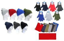 180 Wholesale Adult Winter Knit Hats, Magic Stretch Gloves & Solid Scarves