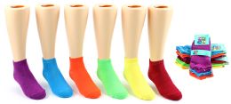 24 Wholesale Girl's Low Cut Novelty Socks - Neon Solid Colors - Size 6-8