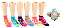 24 Pairs Girl's Low Cut Novelty Socks - Tie Dye Print - Size 4-6 - Girls Ankle Sock