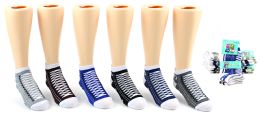 24 Wholesale Boy's Low Cut Novelty Socks - Sneaker Print - Size 4-6