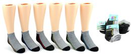 24 Wholesale Boy's Low Cut Novelty Socks - Grey & Black W/ Neon Contrast - Size 4-6