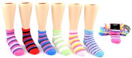 24 Wholesale Children's Fuzzy Socks With Stripes - Size 6-8