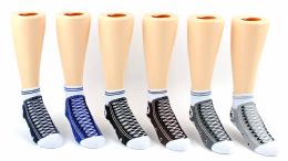 24 Pairs Kid's Novelty Ankle Socks - Sneaker Print - Size 4-6 - Boys Ankle Sock