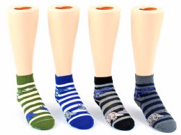 24 Pairs Toddler's Novelty Ankle Socks - Striped Dinosaur Print - Size 2-4 - Boys Ankle Sock