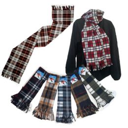 72 Wholesale Fleece Scarves - Plaid Prints - 60" X 12"