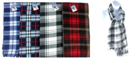 24 Wholesale Fleece Scarves - Checkered Pattern - 60" X 7.5"