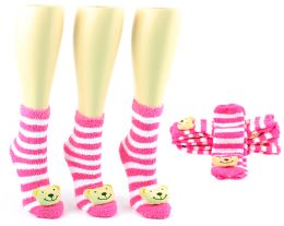 24 Pairs Women's Fuzzy Ankle Socks With 3-D Bear - Size 9-11 - Womens Fuzzy Socks