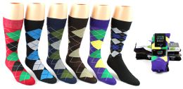 24 Wholesale Men's Casual Crew Dress Socks - Argyle Print - Size 10-13