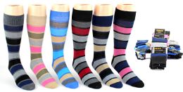 24 Pairs Men's Casual Crew Dress Socks - Striped Print - Size 10-13 - Mens Crew Socks