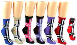 24 Pairs Women's Novelty Crew Socks - Designer Print - Size 9-11 - Womens Crew Sock