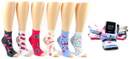 24 Wholesale Women's Pedicure Socks - Assorted Prints - Size 9-11