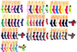 120 Wholesale Women's Novelty Crew Socks - Assorted Styles - Size 9-11