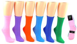 24 Pairs Women's Novelty Crew Socks - Solid Colors - Size 9-11 - Womens Crew Sock
