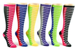 24 Wholesale Women's Knee High Novelty Socks - Sneaker Print - Size 9-11
