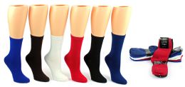 24 Wholesale Women's Novelty Crew Socks - Solid Colors - Size 9-11