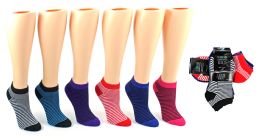 24 Bulk Women's Low Cut Novelty Socks - Striped Print - Size 9-11