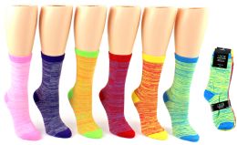 24 Wholesale Women's Novelty Crew Socks - Lined Patterns - Size 9-11