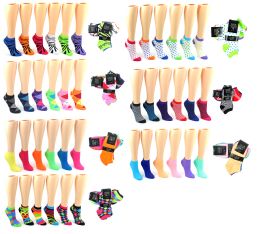120 Bulk Women's Low Cut Novelty Socks - Assorted Prints - Size 9-11