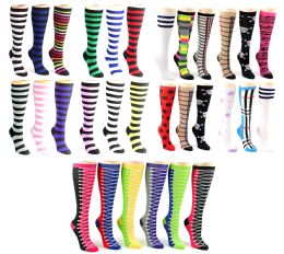 120 Pairs Women's Knee High Novelty Socks - Assorted Styles - Size 9-11 - Womens Knee Highs