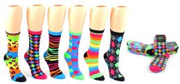 24 Pairs Women's Novelty Crew Socks - Neon Prints - Size 9-11 - Womens Crew Sock