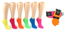 24 Bulk Women's Low Cut Novelty Socks - Neon Solid Colors - Size 9-11