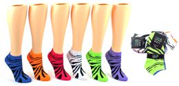 24 Bulk Women's Low Cut Novelty Socks - Zebra Print - Size 9-11